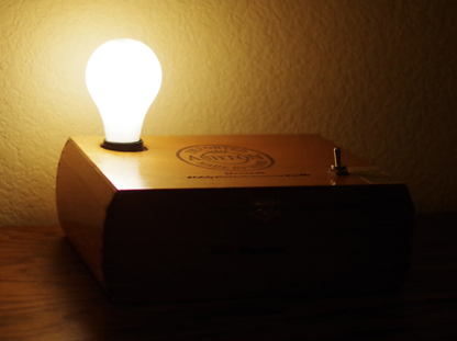 Cigar Box Lamp Handmade - Monarch - Side View - On